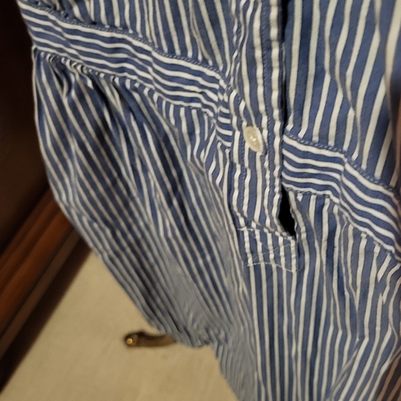 BANANA REPUBLIC Blue White Striped Button Up Shirt Dress Long Sleeve Size 14 - Picture 4 of 7